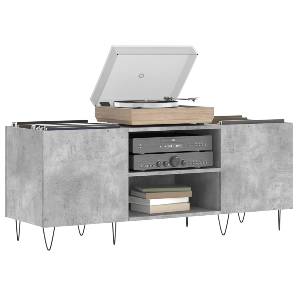 Record Cabinet Concrete Grey 121x38x48 cm Wood Material