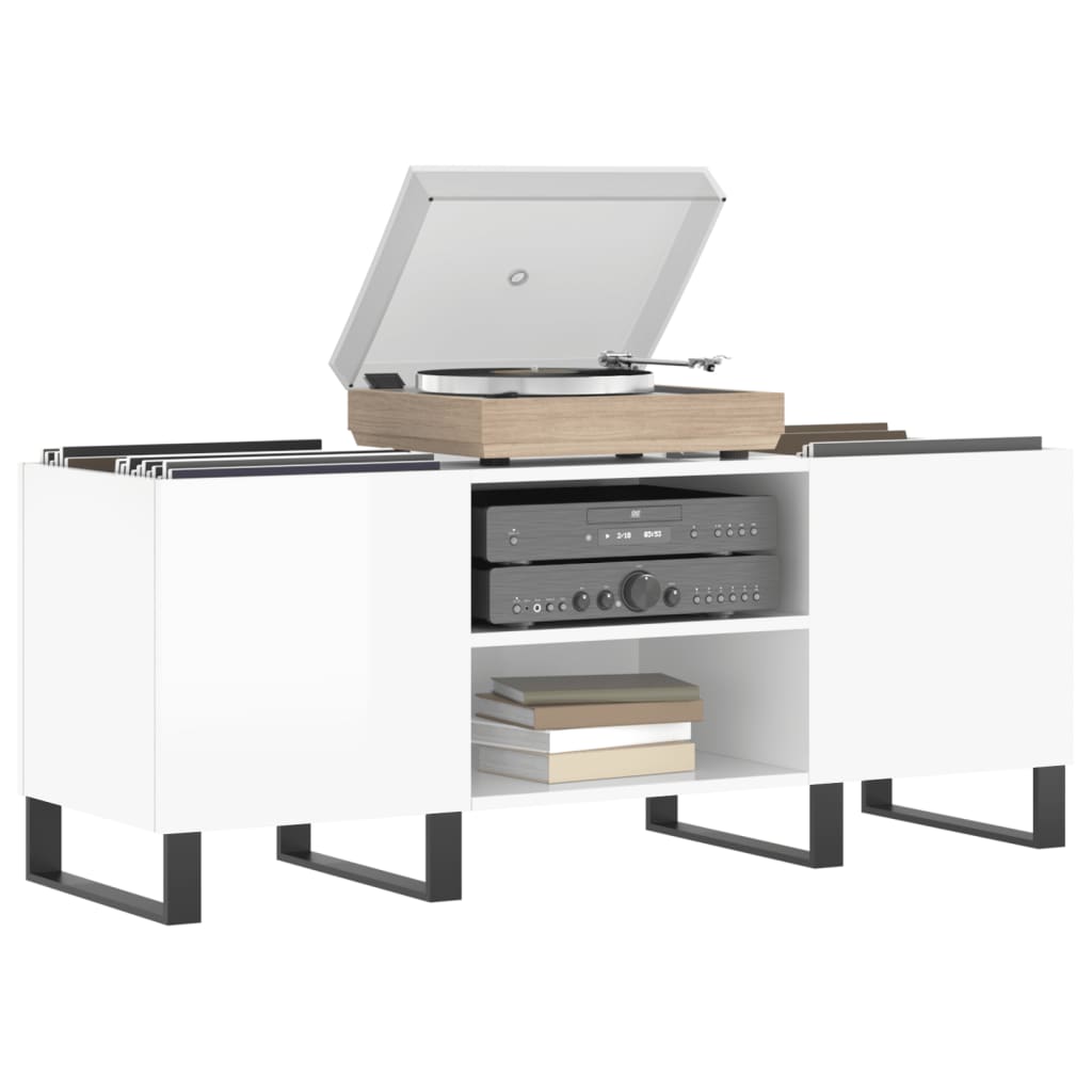 Record Cabinet High Gloss White 121x38x48 cm Wood Material