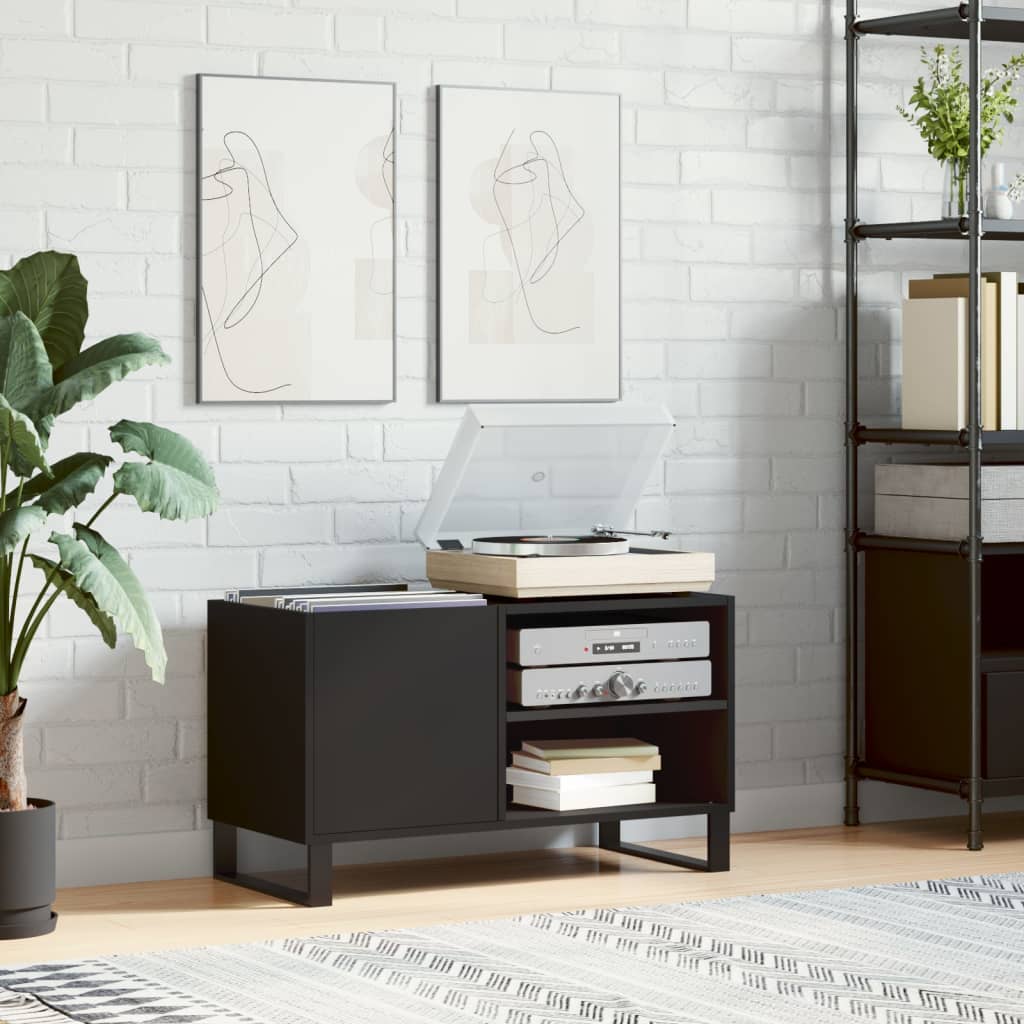 Meuble à disques noir 85x38x48 cm en bois