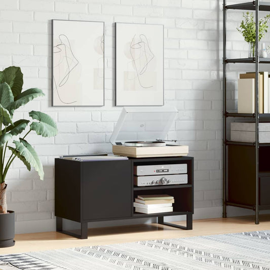 Meuble à disques noir 85x38x48 cm en bois