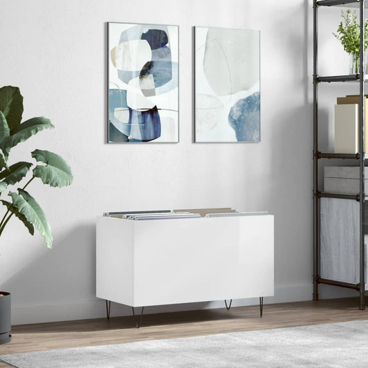 Record Cabinet High Gloss White 74.5x38x48 cm Wood Material