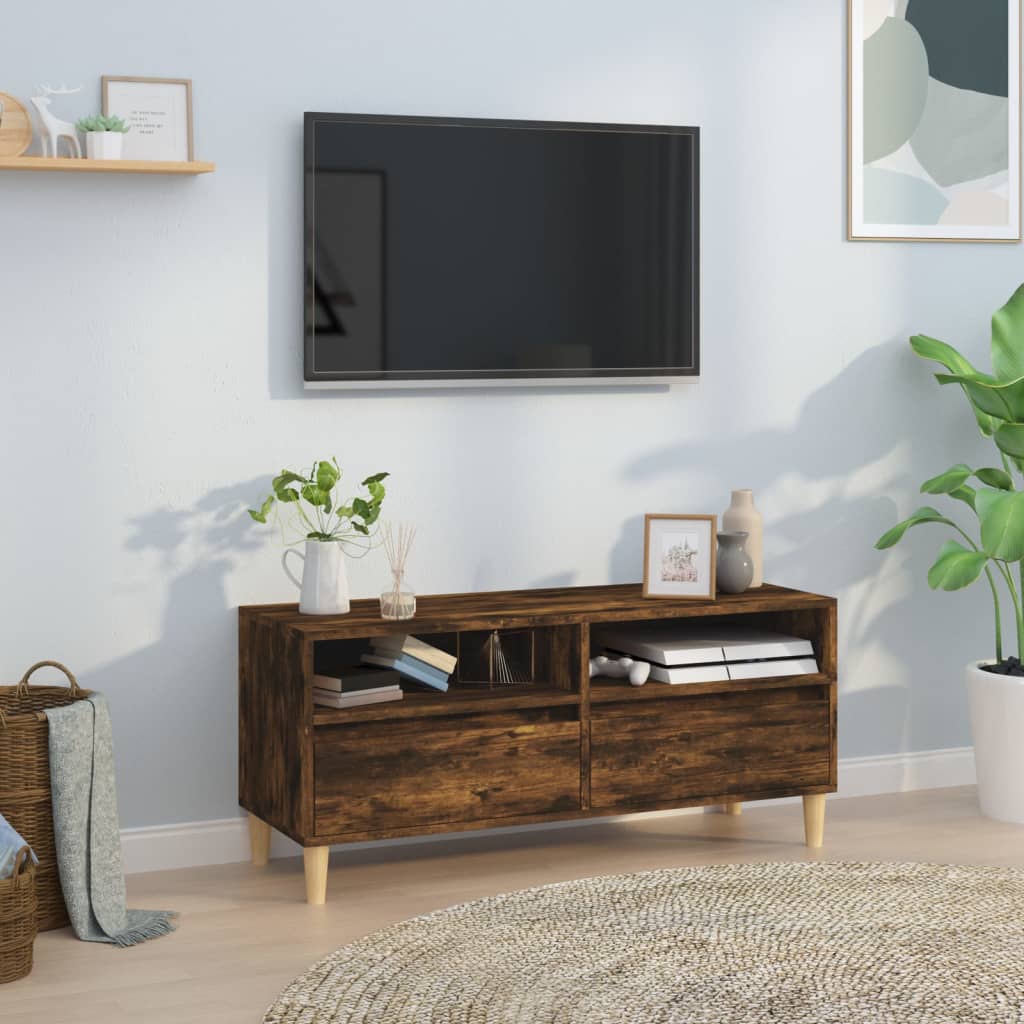 Meuble TV chêne fumé 100x34,5x44,5 cm matériau bois