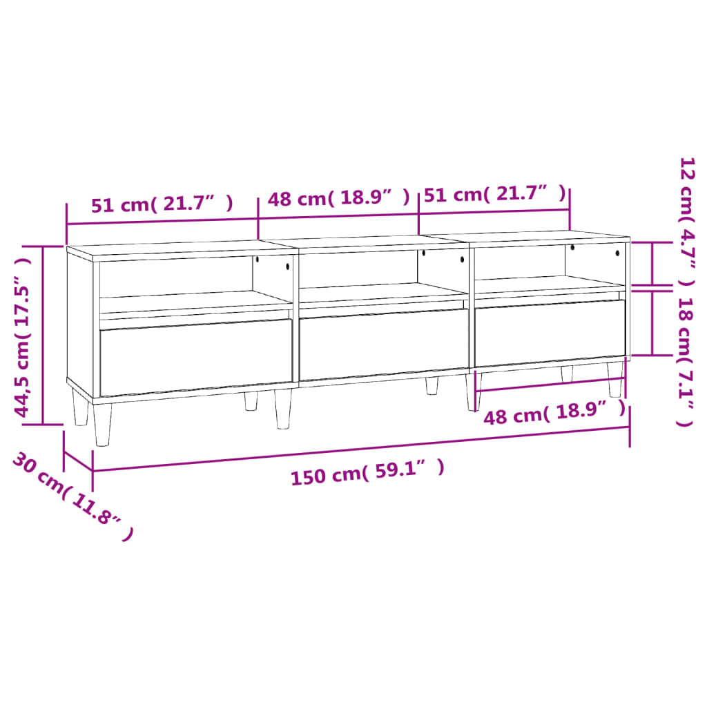 Meuble TV blanc 150x30x44,5 cm en bois