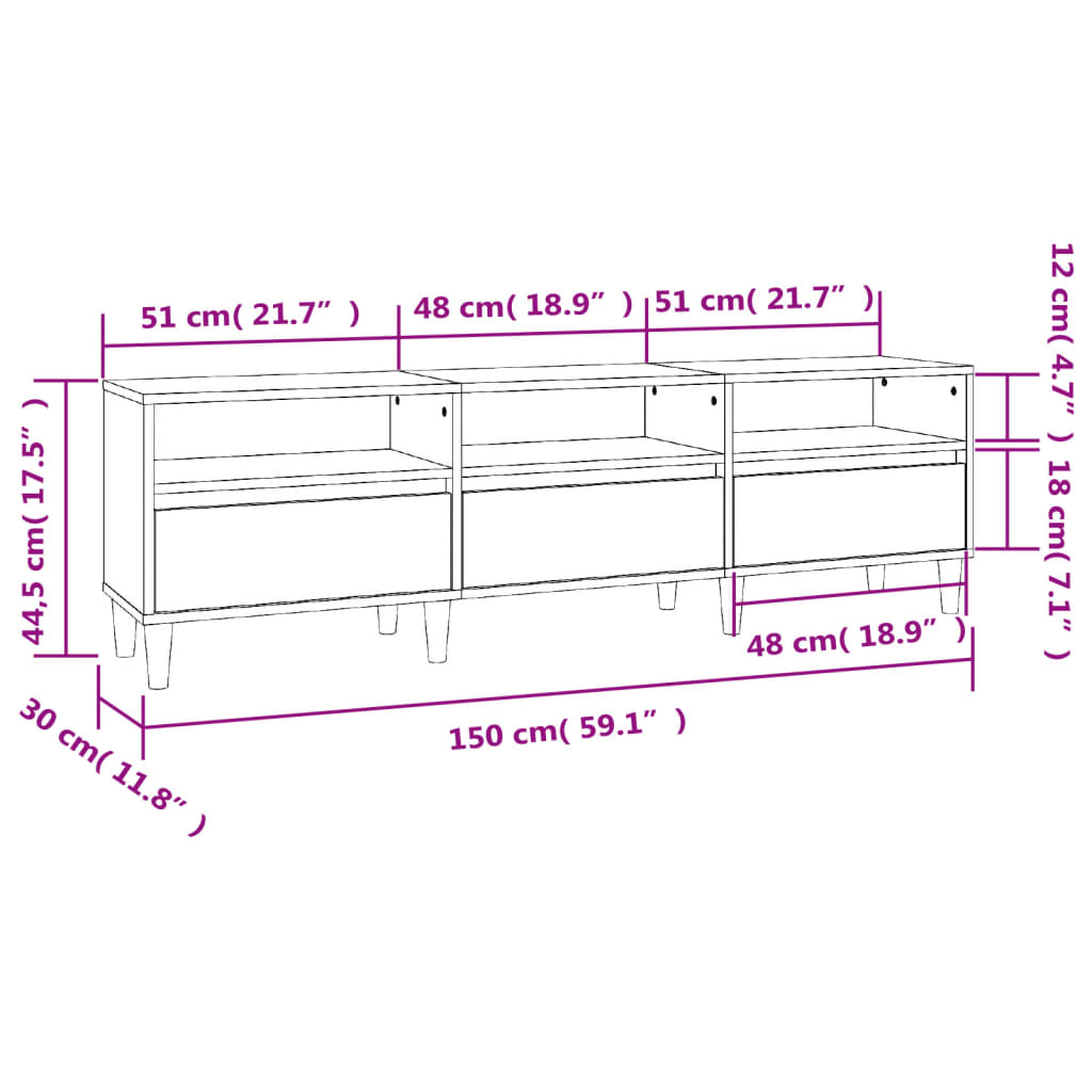 TV-Schrank Betongrau 150x30x44,5 cm Holzwerkstoff