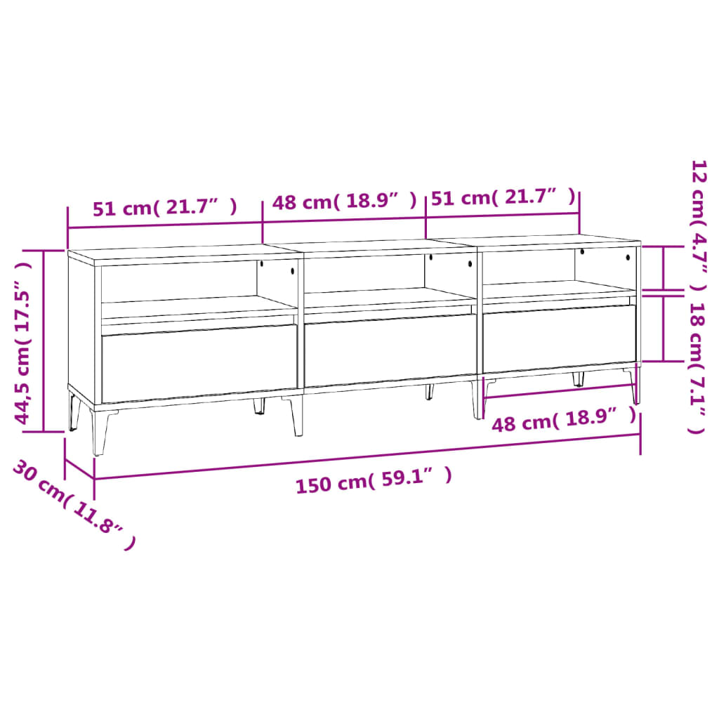 Meuble TV gris béton 150x30x44,5 cm en bois