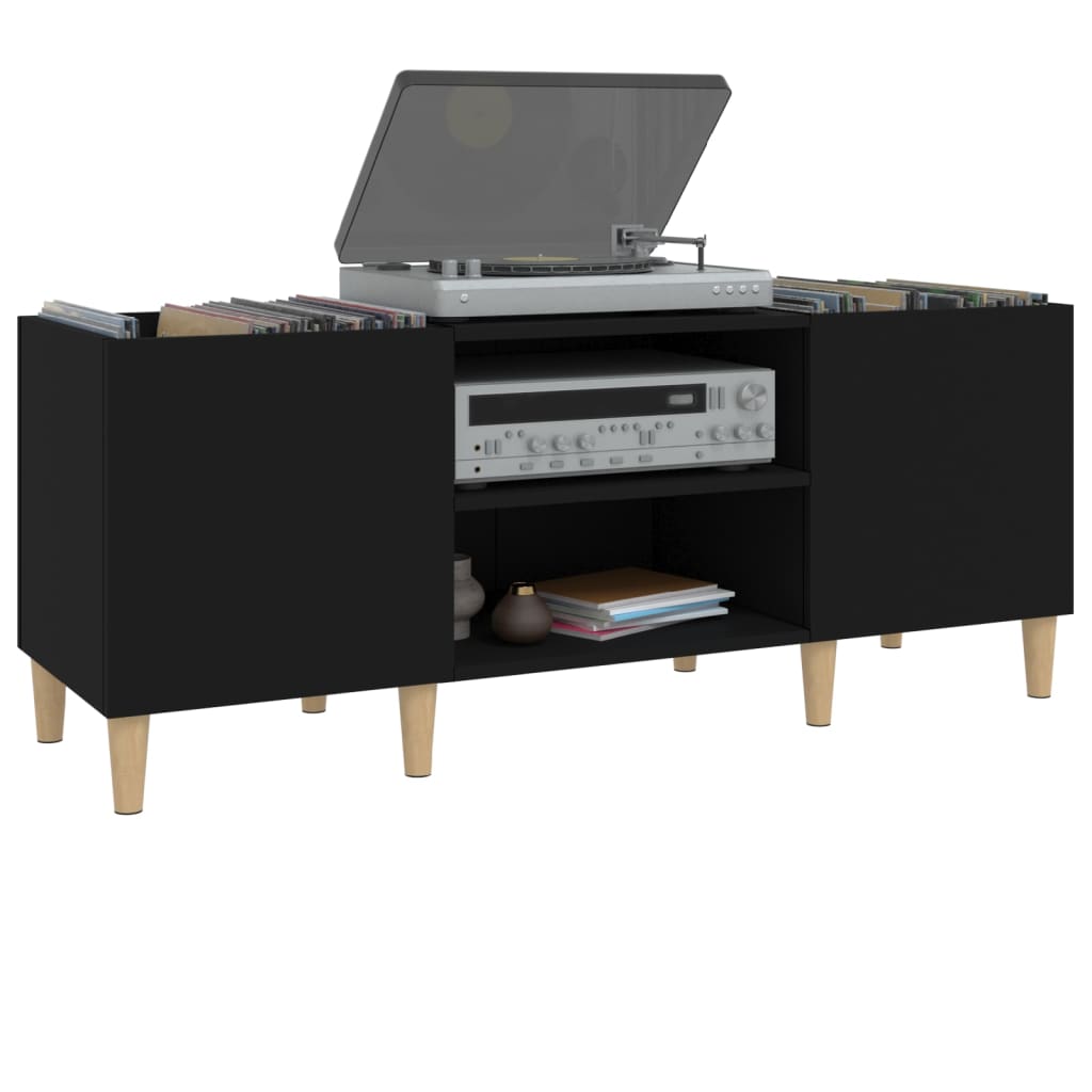 Record Cabinet Black 121x38x48 cm Wood Material