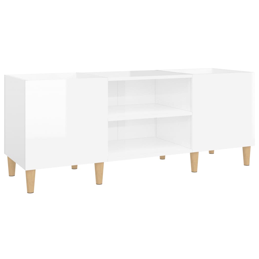Record Cabinet High Gloss White 121x38x48 cm Wood Material