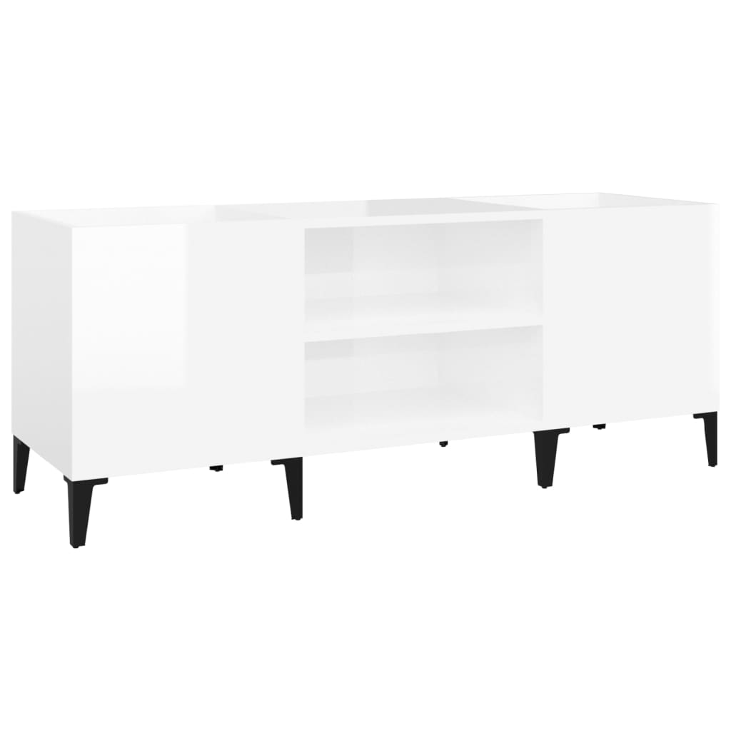 Record Cabinet High Gloss White 121x38x48 cm Wood Material