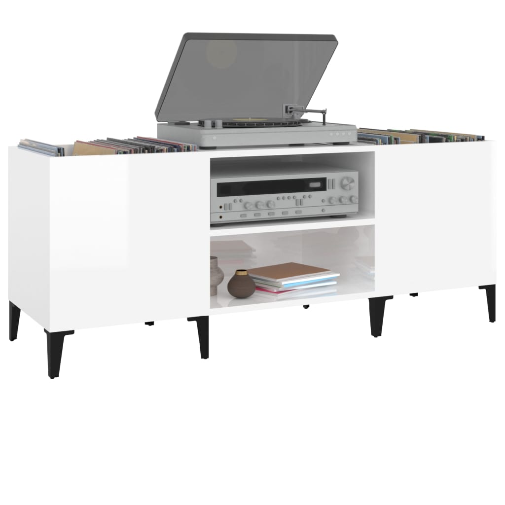 Record Cabinet High Gloss White 121x38x48 cm Wood Material