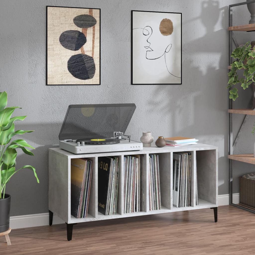 Record Cabinet Concrete Grey 100x38x48 cm Wood Material
