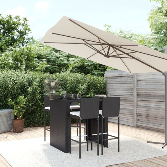 5 pièces. Salon de bar de jardin avec coussins en polyrotin noir