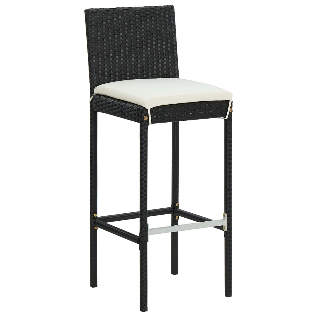 5-tlg. Gartenbar-Set mit Kissen Schwarz Poly Rattan
