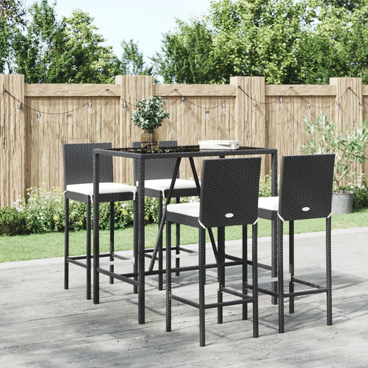5 pièces. Salon de bar de jardin avec coussins en polyrotin noir
