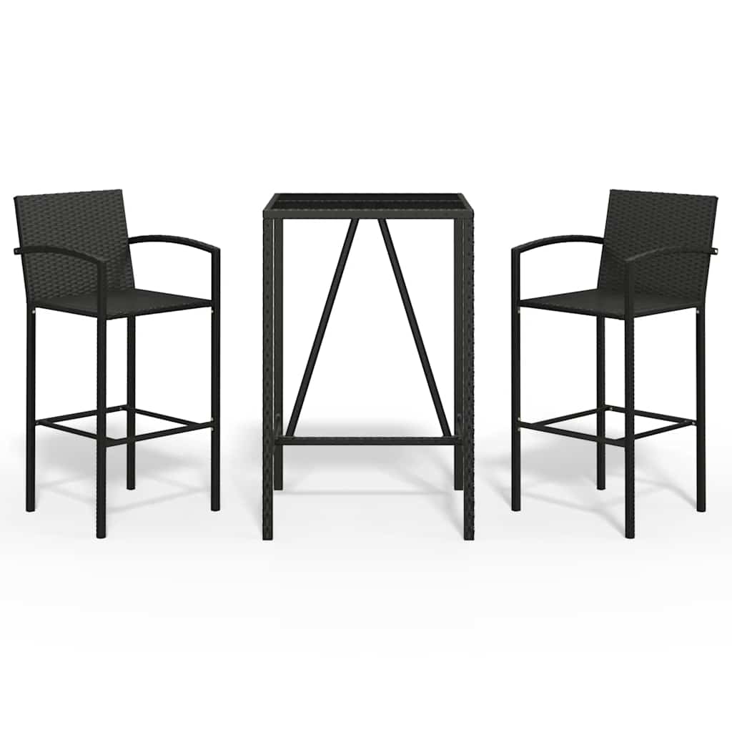 3-tlg. Gartenbar-Set Schwarz Poly Rattan