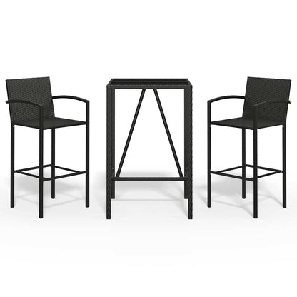 3-tlg. Gartenbar-Set Schwarz Poly Rattan
