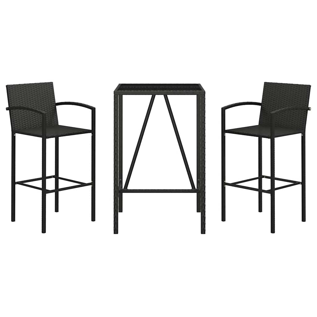 3-tlg. Gartenbar-Set Schwarz Poly Rattan