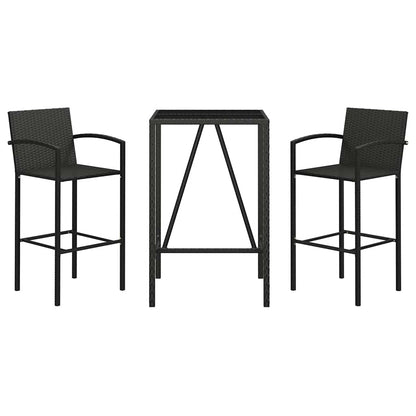 3-tlg. Gartenbar-Set Schwarz Poly Rattan