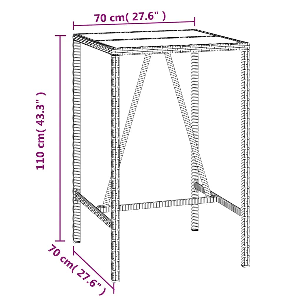 3-tlg. Gartenbar-Set Schwarz Poly Rattan