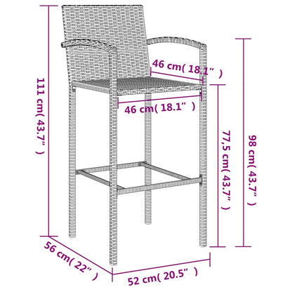 3-tlg. Gartenbar-Set Schwarz Poly Rattan