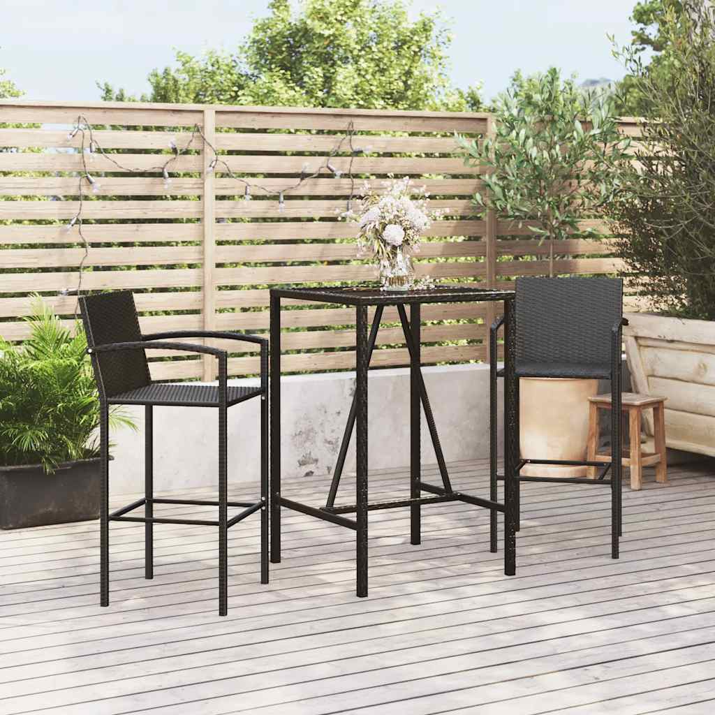 3-tlg. Gartenbar-Set Schwarz Poly Rattan