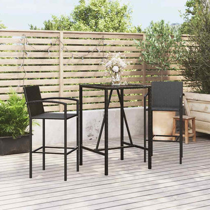 3-tlg. Gartenbar-Set Schwarz Poly Rattan