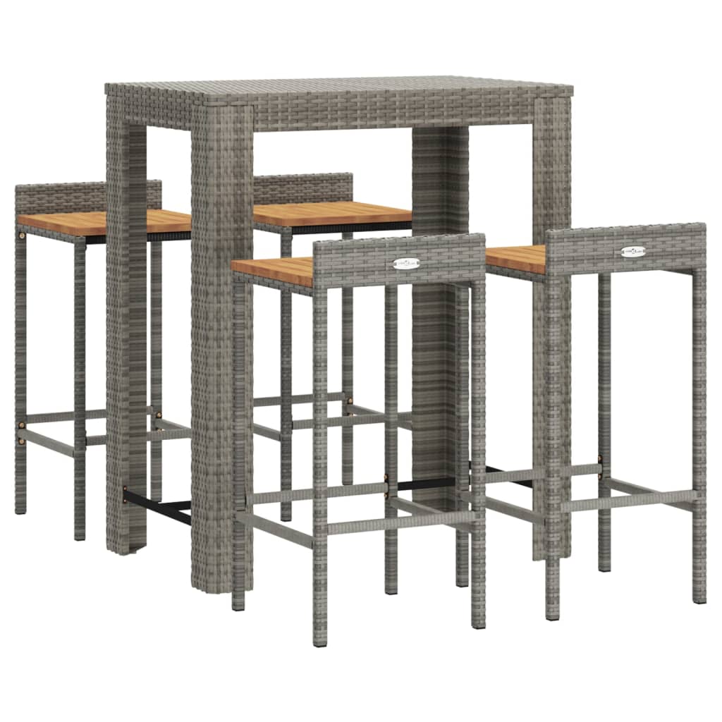 5-piece garden bar set grey poly rattan &amp; solid acacia wood