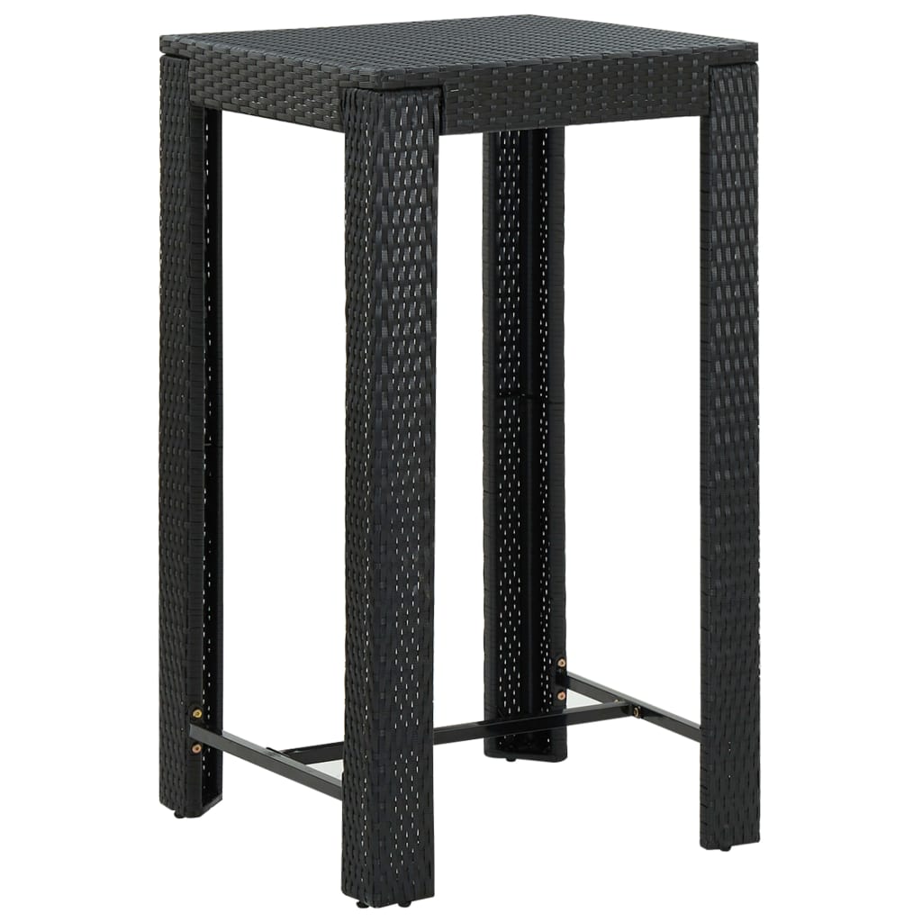 3-tlg. Gartenbar-Set Schwarz Poly Rattan & Massivholz Akazie