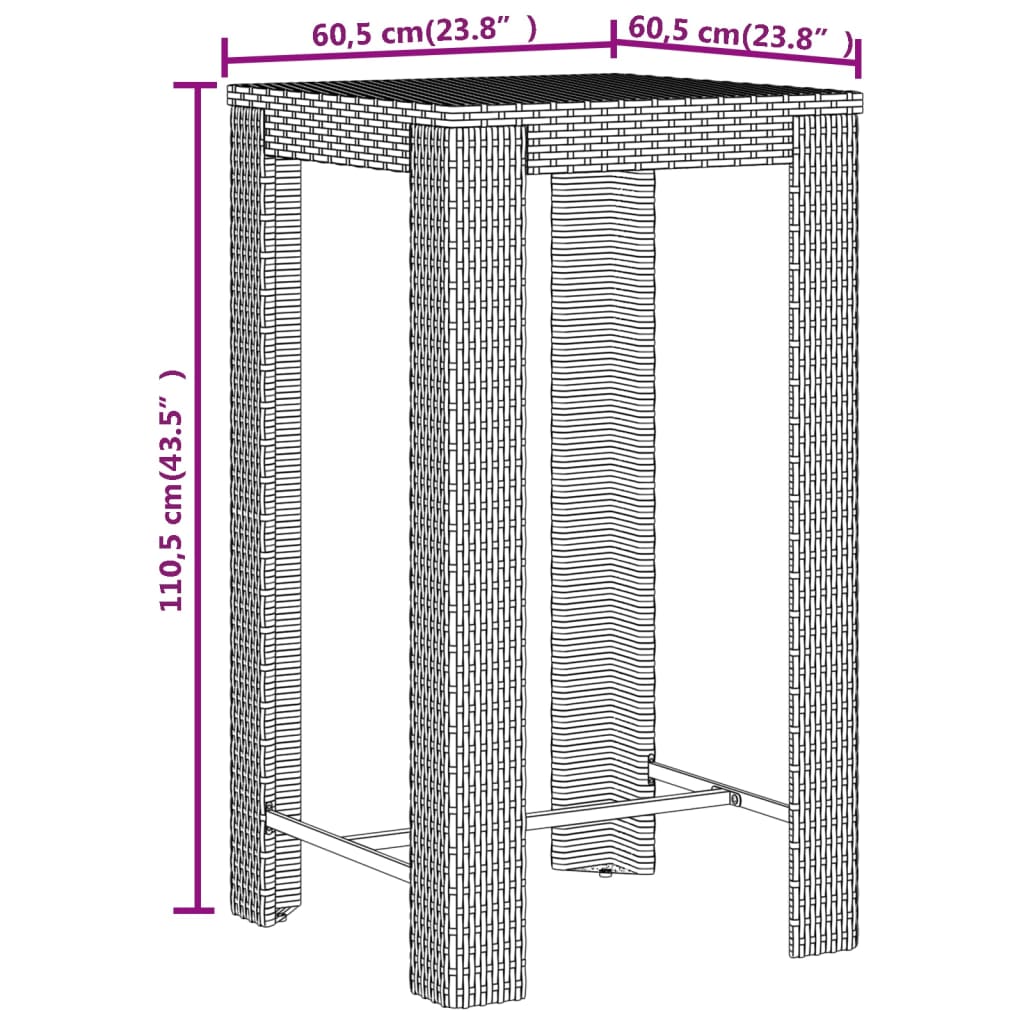3-tlg. Gartenbar-Set Schwarz Poly Rattan & Massivholz Akazie