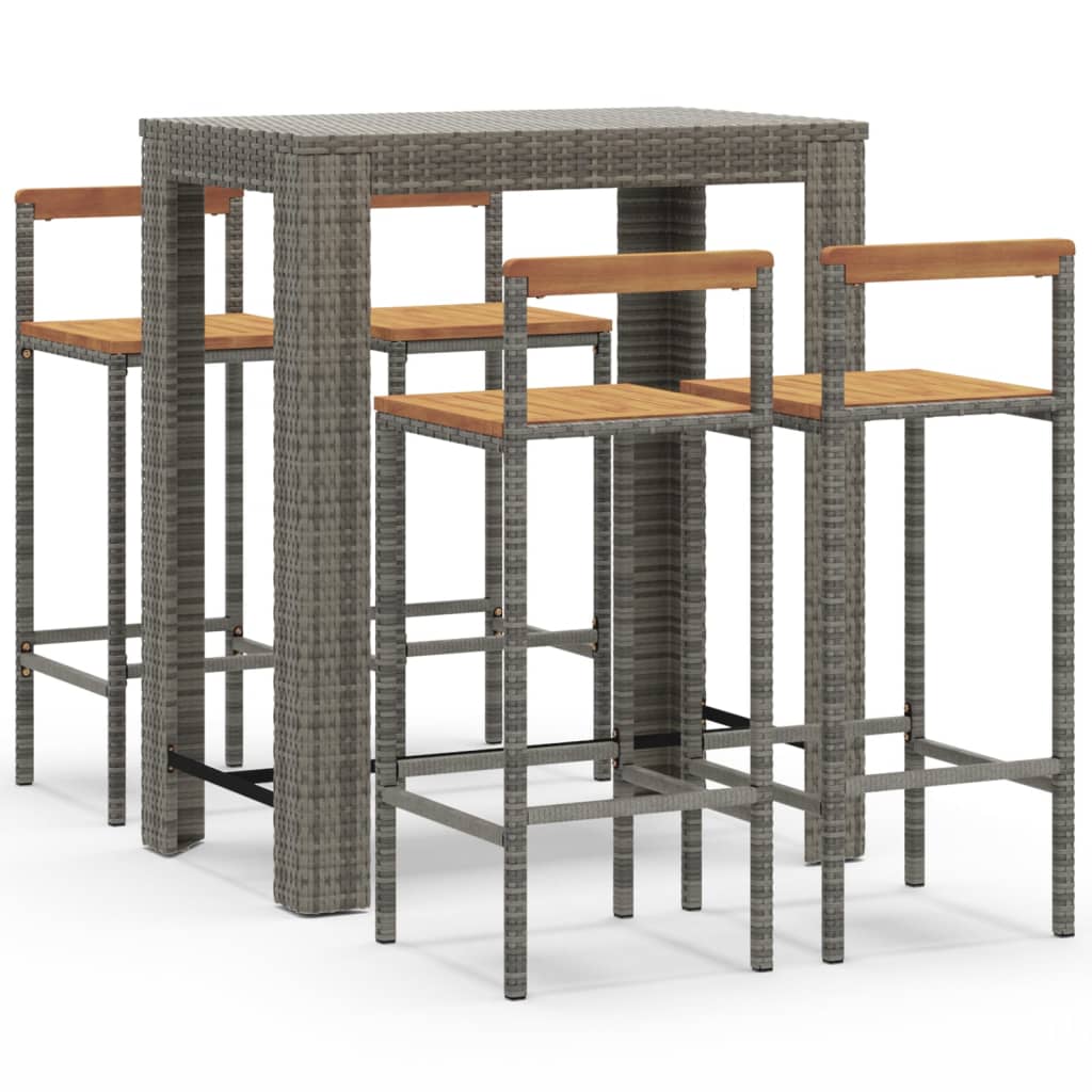 5-piece garden bar set grey poly rattan &amp; solid acacia wood