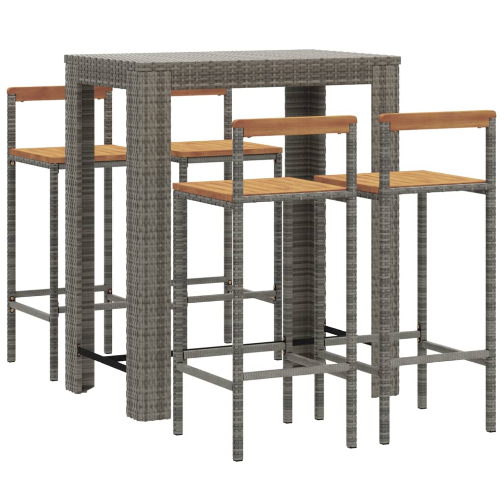 5-piece garden bar set grey poly rattan &amp; solid acacia wood