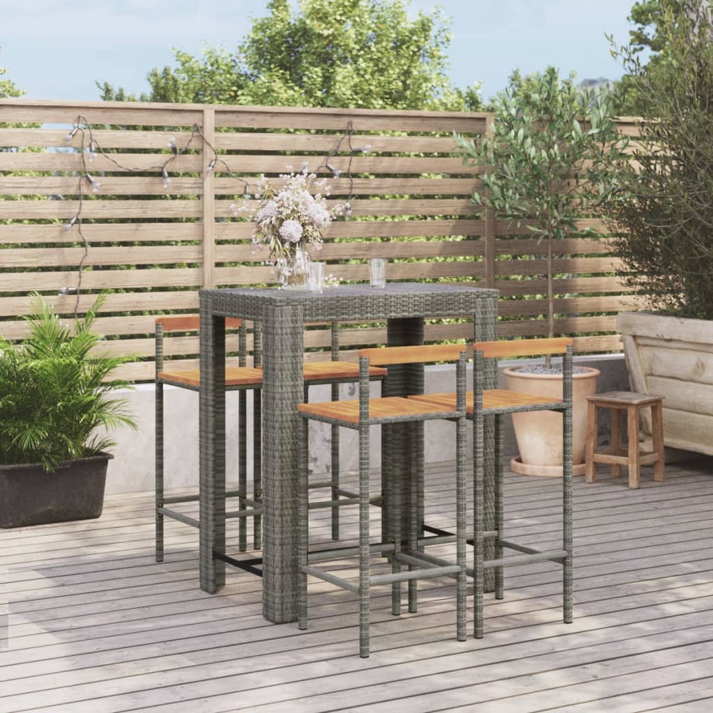 5-piece garden bar set grey poly rattan &amp; solid acacia wood