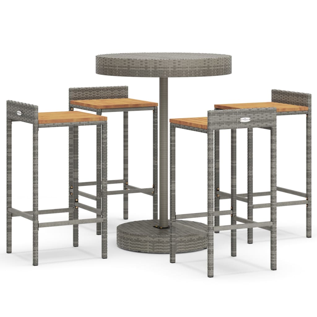 5-piece garden bar set grey poly rattan &amp; solid acacia wood