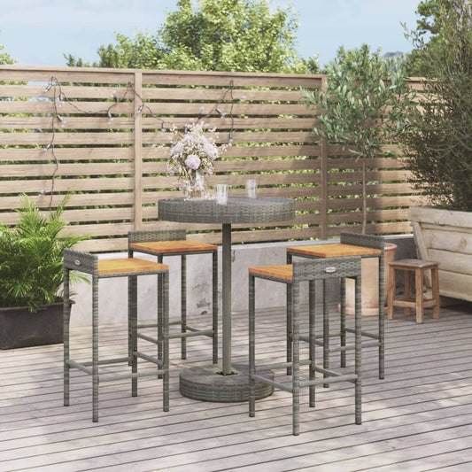 5-piece garden bar set grey poly rattan &amp; solid acacia wood