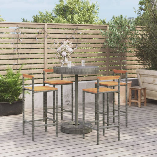 5-piece garden bar set grey poly rattan &amp; solid acacia wood