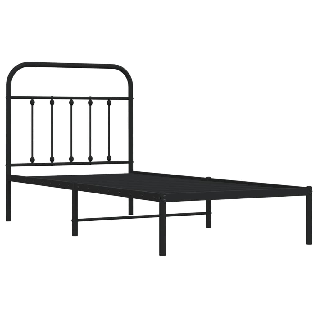 Bed frame with headboard metal black 90x190 cm