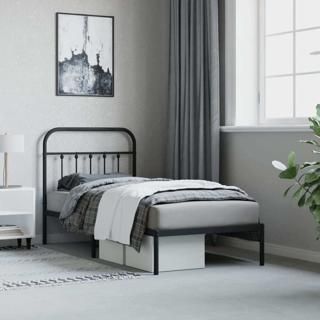 Bed frame with headboard metal black 90x190 cm