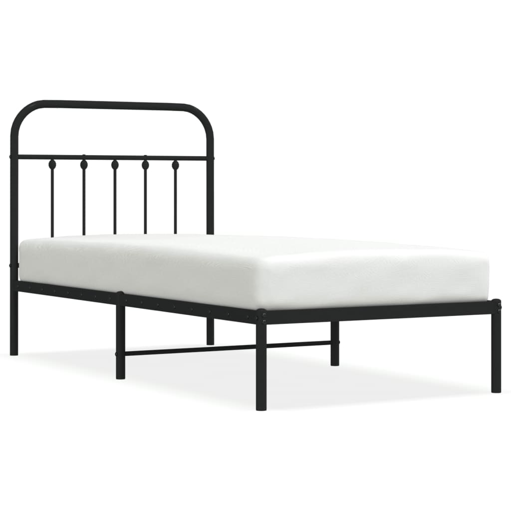 Bed frame with headboard metal black 90x200 cm