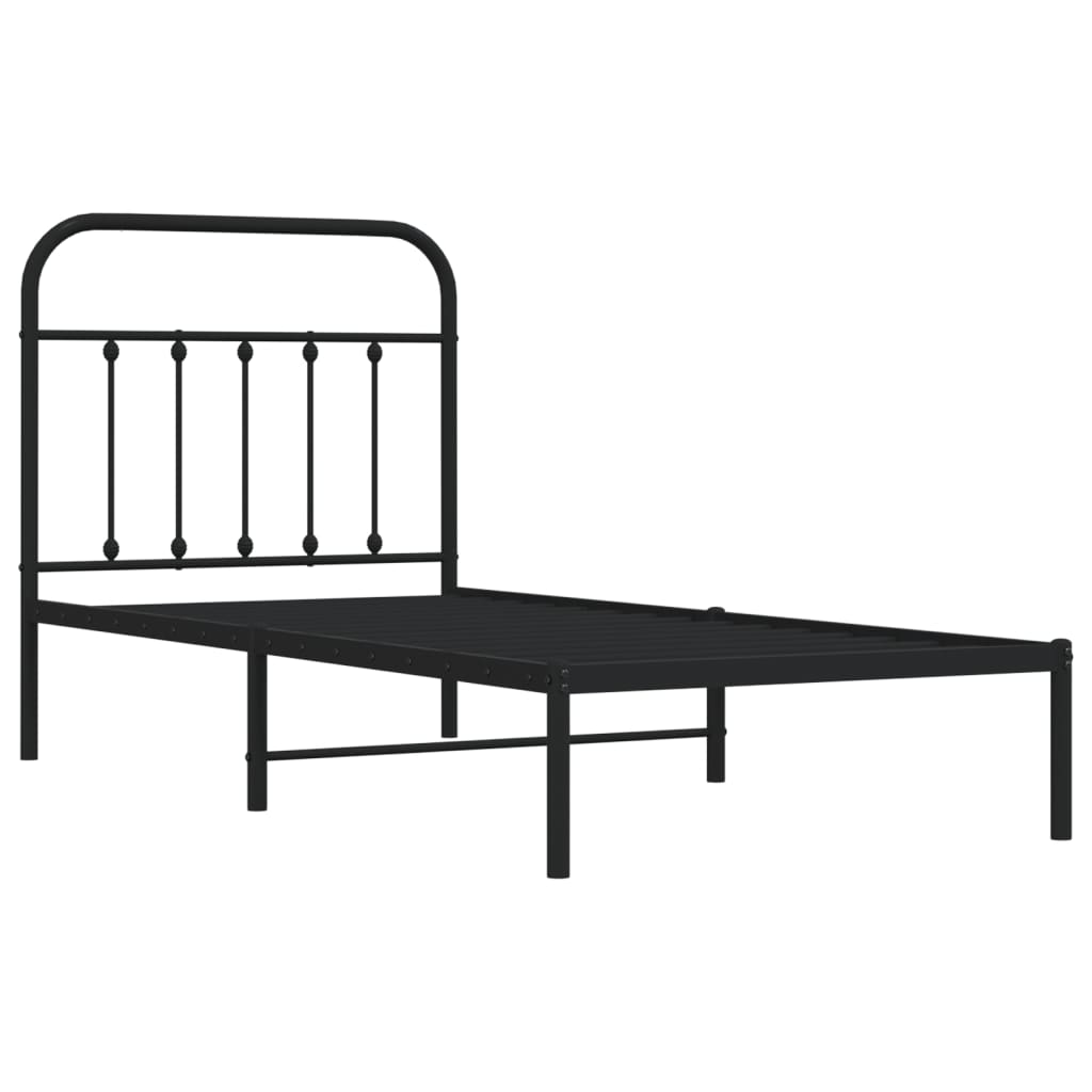 Bed frame with headboard metal black 90x200 cm