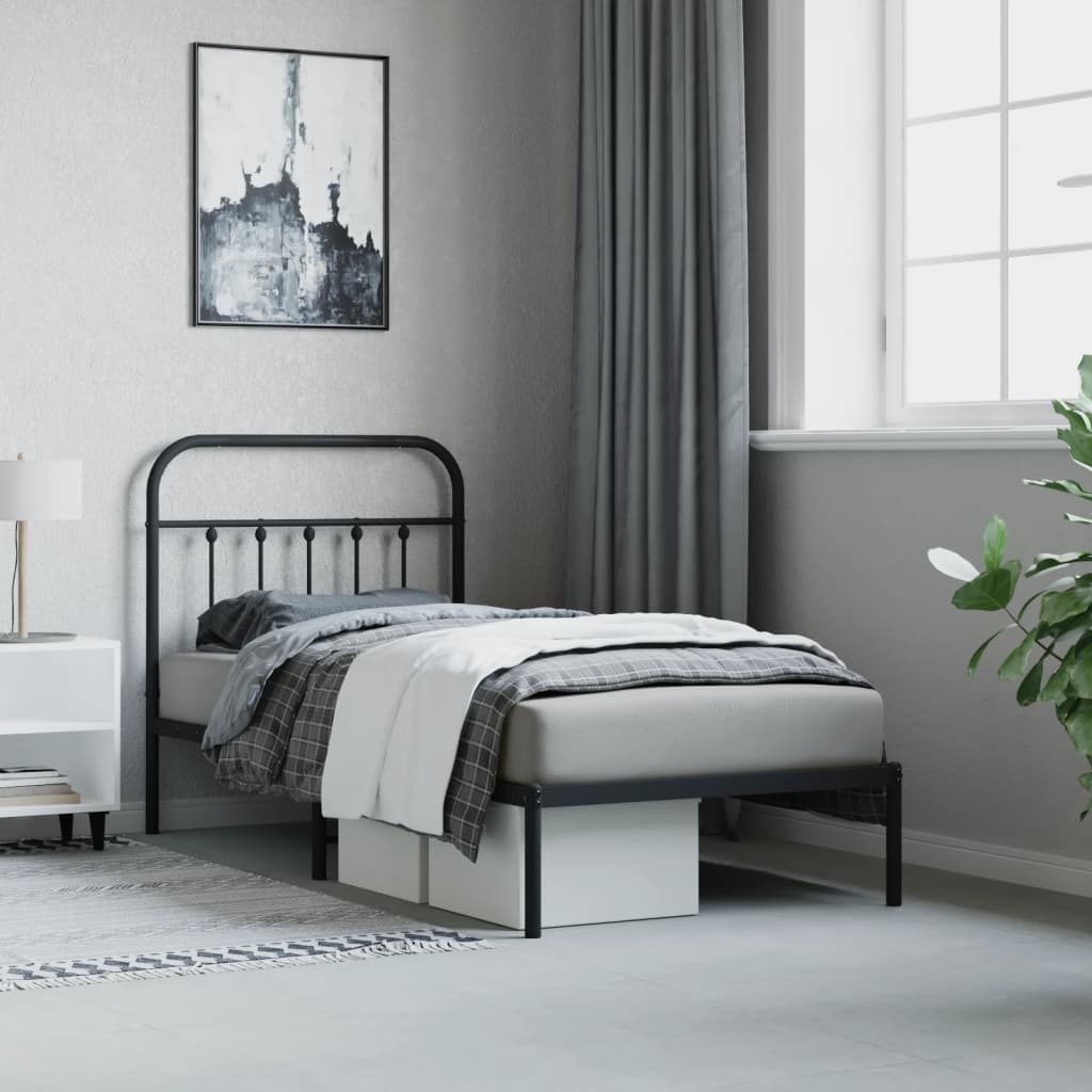 Bed frame with headboard metal black 90x200 cm
