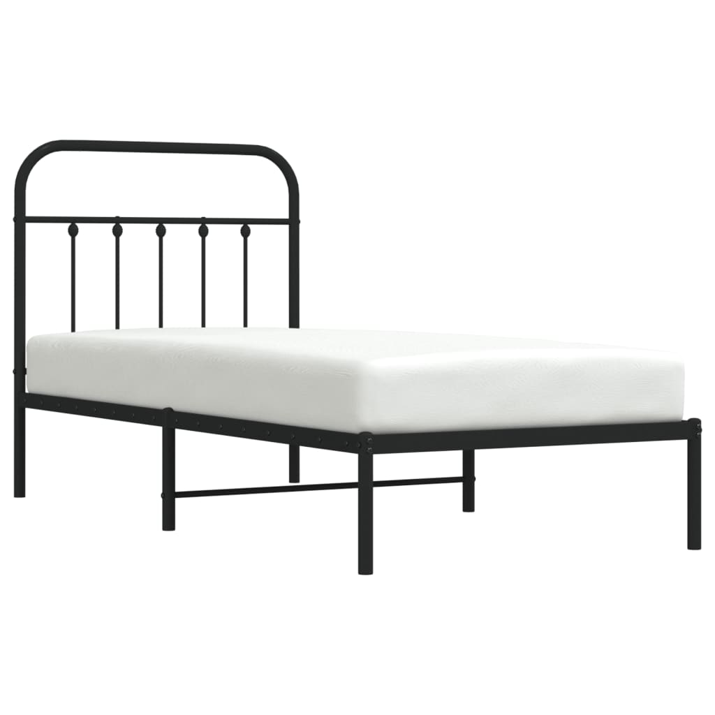 Bed frame with headboard metal black 90x200 cm