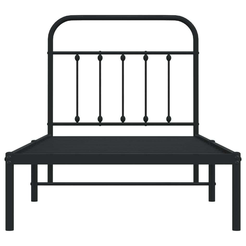 Bed frame with headboard metal black 90x200 cm