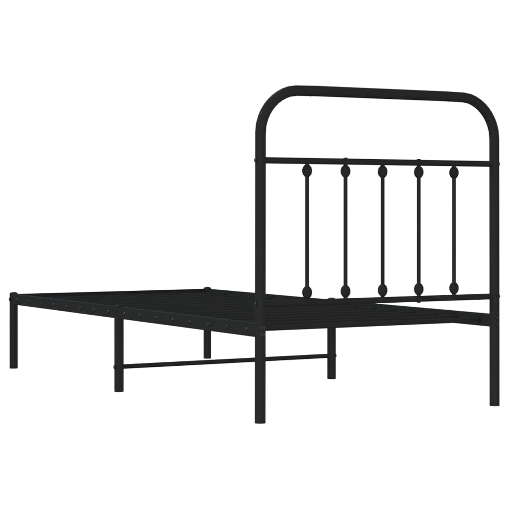 Bed frame with headboard metal black 90x200 cm