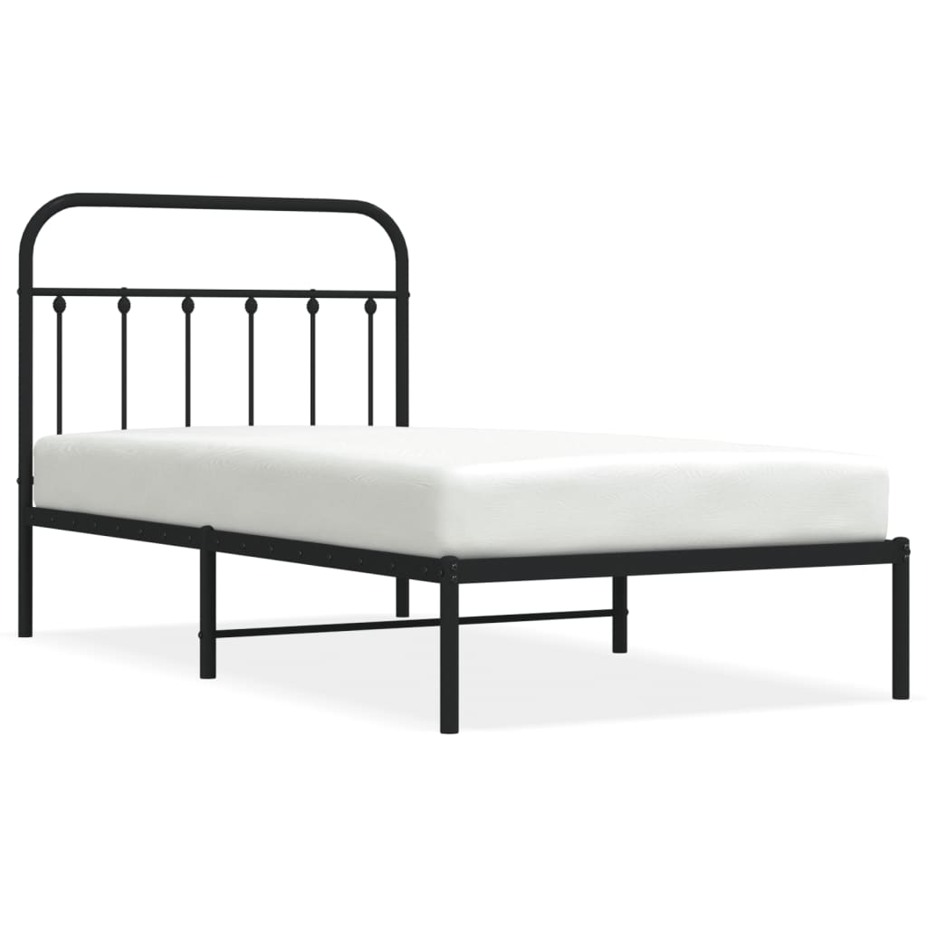 Bed frame with headboard metal black 100x190 cm
