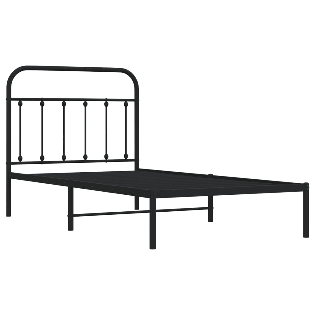Bed frame with headboard metal black 100x190 cm