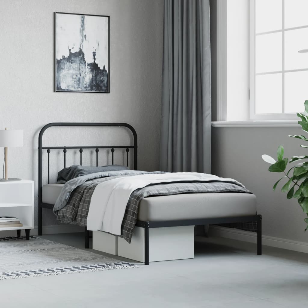 Bed frame with headboard metal black 100x190 cm