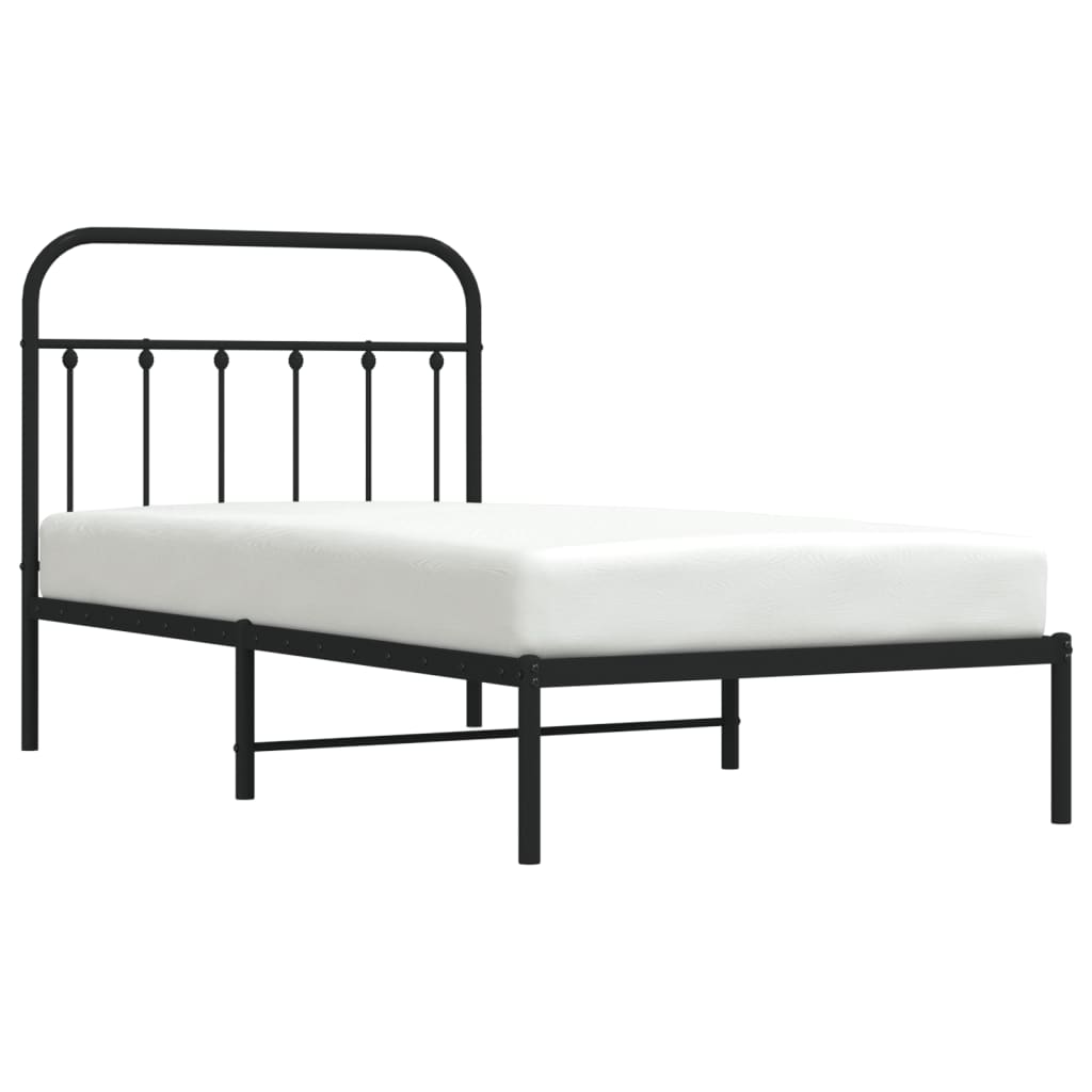 Bed frame with headboard metal black 100x190 cm