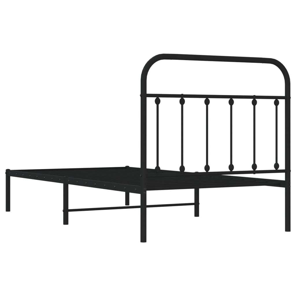 Bed frame with headboard metal black 100x190 cm