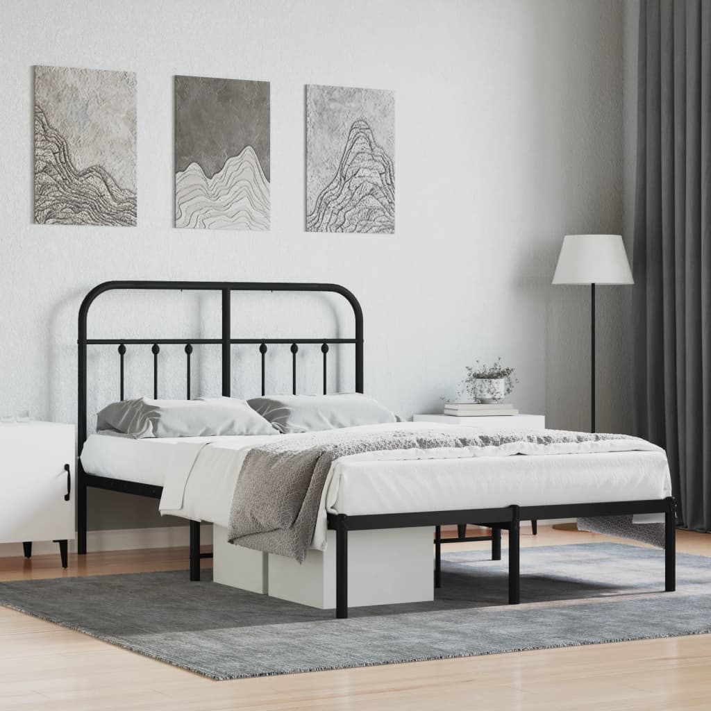 Bed frame with headboard metal black 120x190 cm