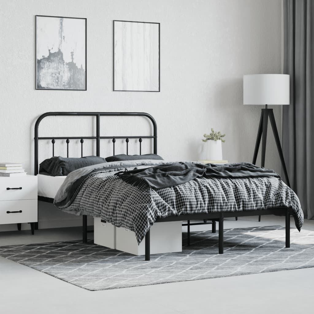 Bed frame with headboard metal black 120x200 cm