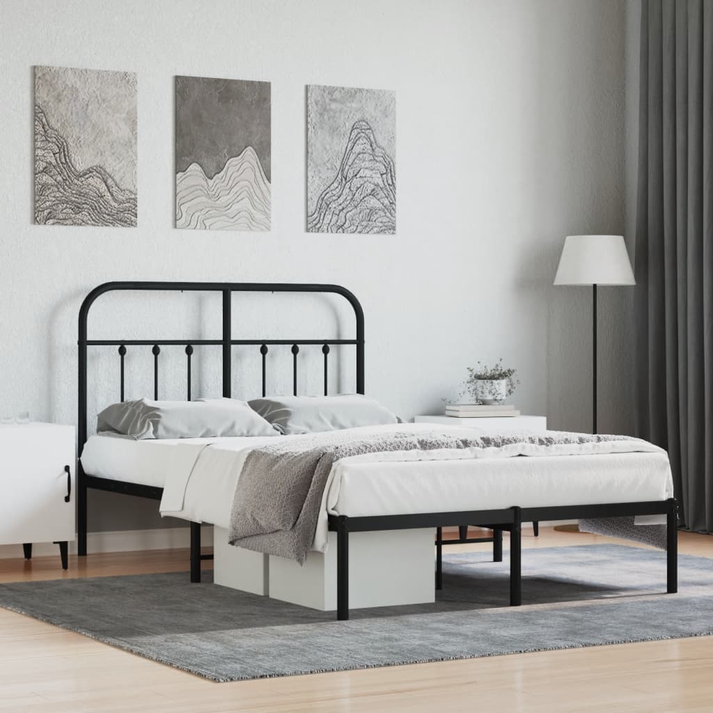 Bed frame with headboard metal black 120x200 cm